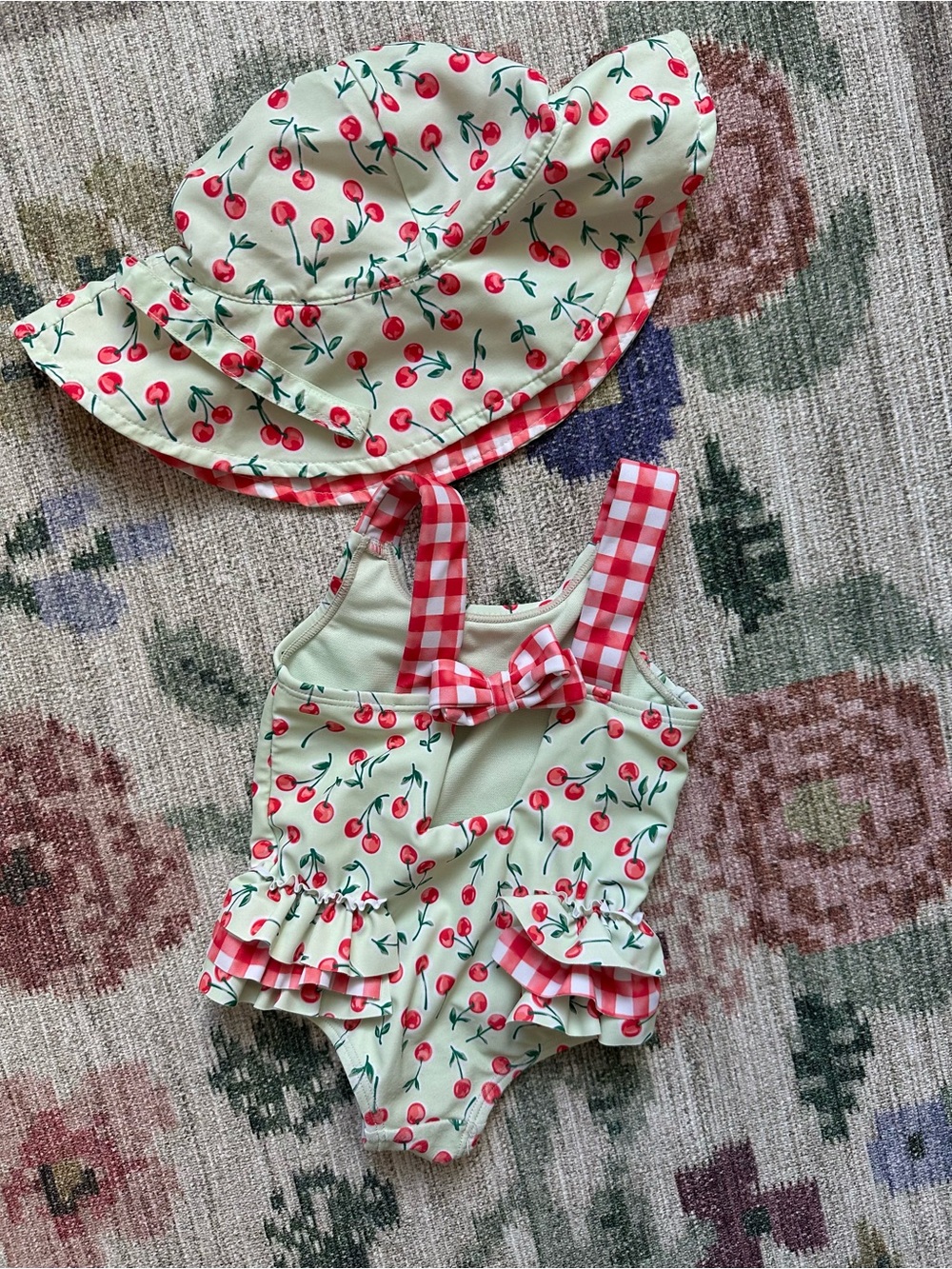 Cherry Print Baby One-Piece Swimsuit with Sun Hat